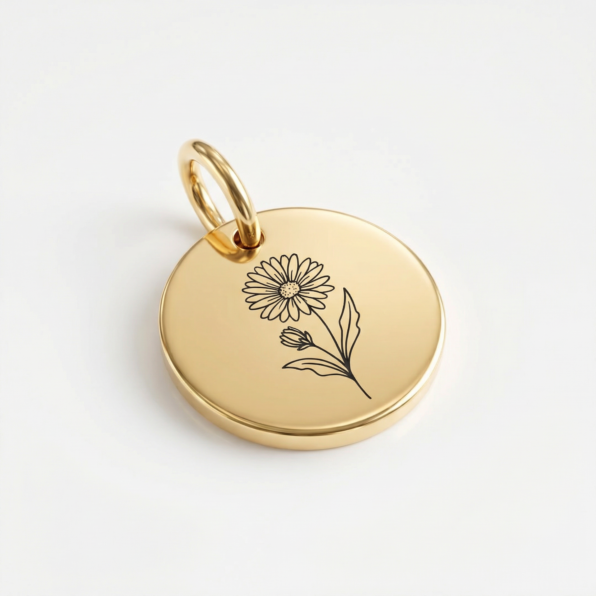 Birth Flower Pendant Necklace – 18K Gold Plated Rolo Chain – 18"