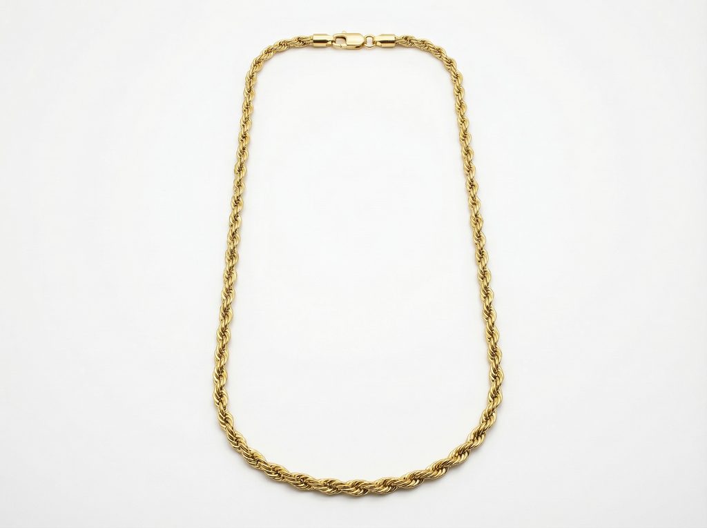 Men's 3mm Diamond Cut Twisted Rope Chain Necklace - 14K Gold Plated - White Background