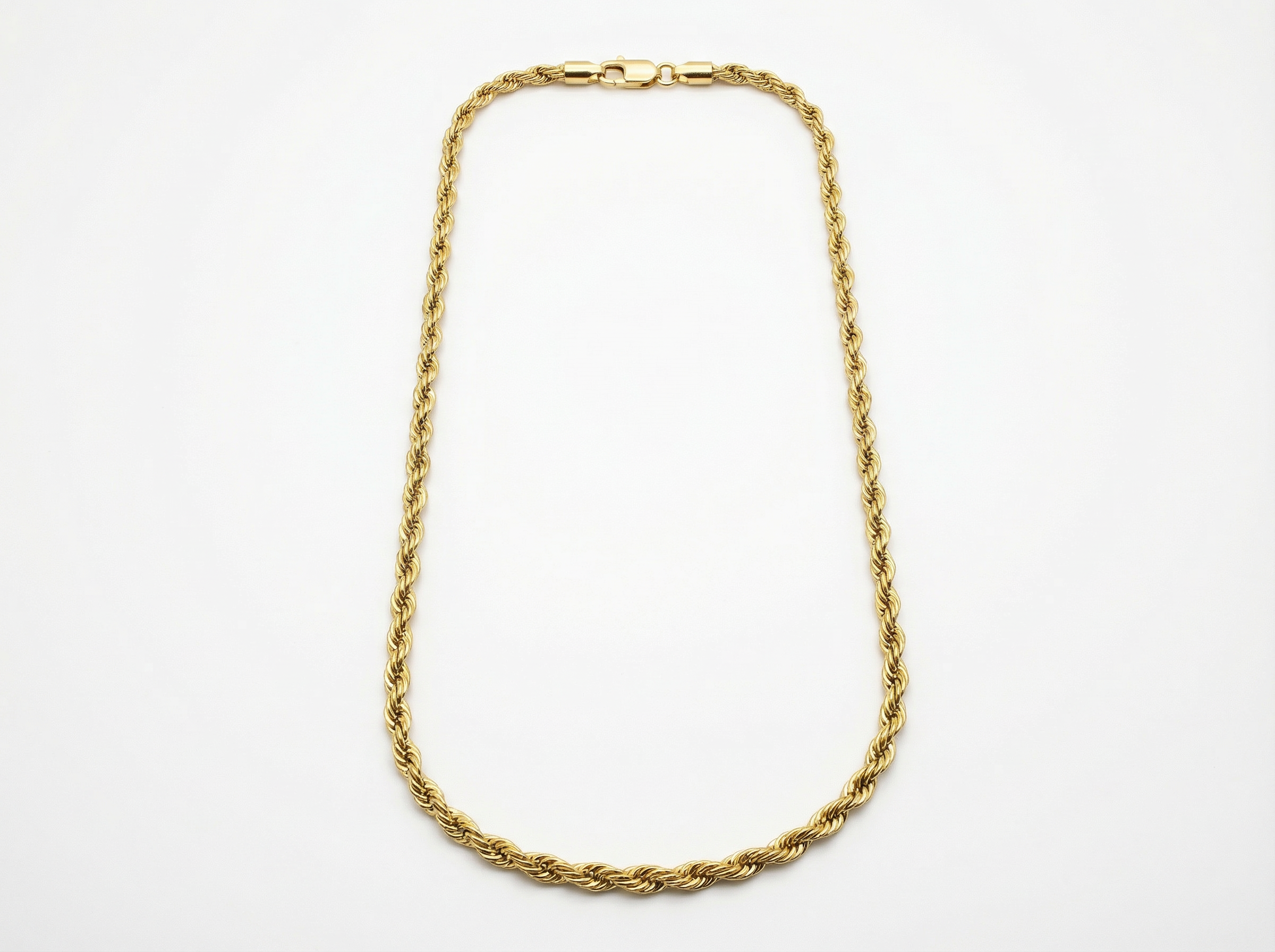 Men's 3mm Diamond Cut Twisted Rope Chain Necklace - 14K Gold Plated - White Background