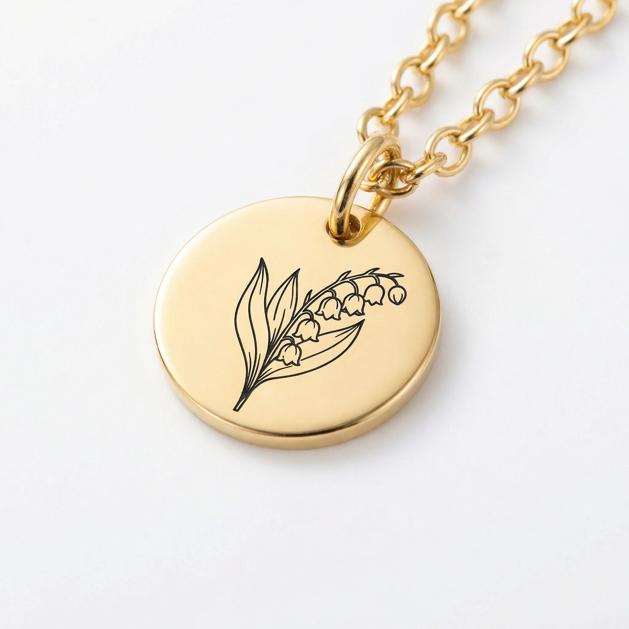 Birth Flower Pendant Necklace – 18K Gold Plated Rolo Chain – 18"