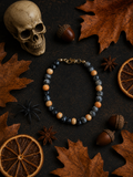 Snowflake Obsidian & Orange Glass Bead Bracelet – 24K Gold Plated – 7.5"