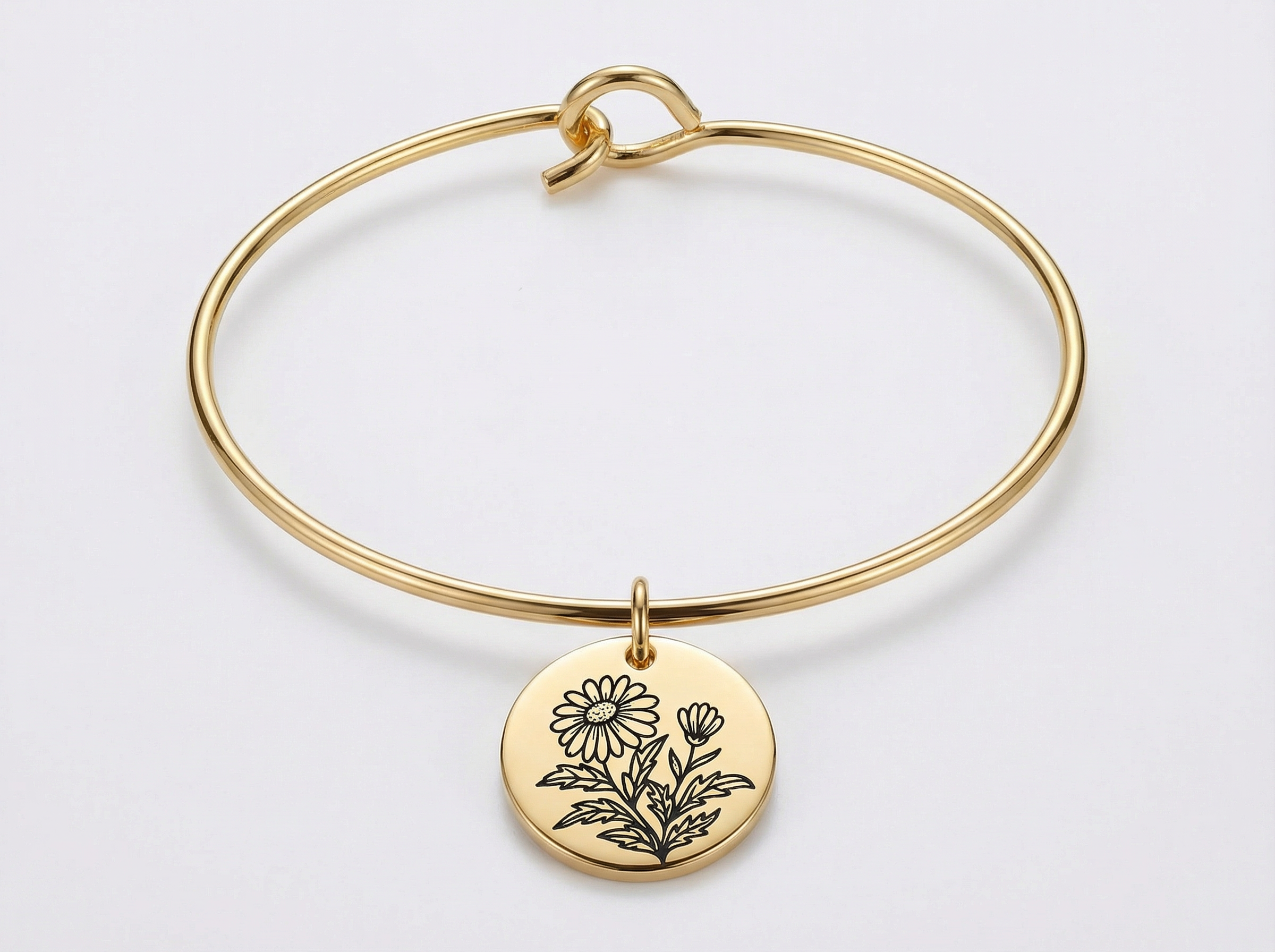April Daisy Birth Flower Charm Bangle - Gold Tone