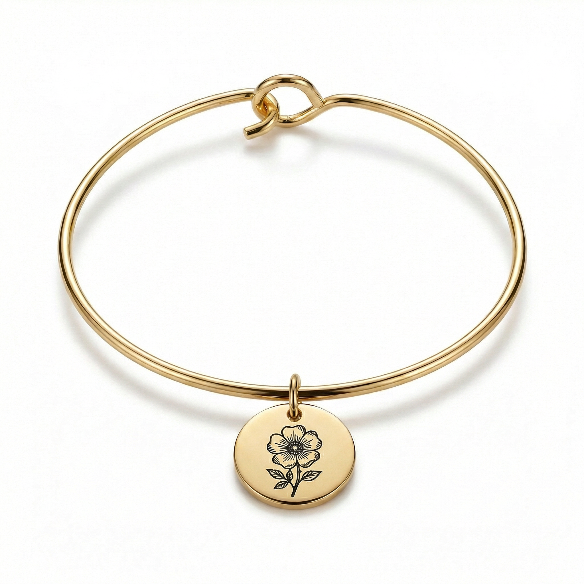 October Cosmos Birth Flower Charm Bangle - Gold Tone