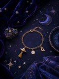 18K Gold Plated UFO & Moon Tasseled Rolo Bracelet with Custom Letter Charm – 8"