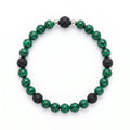 Malachite & Lava Stone Bead Bracelet – Silver Accent – 7.5" Stretch