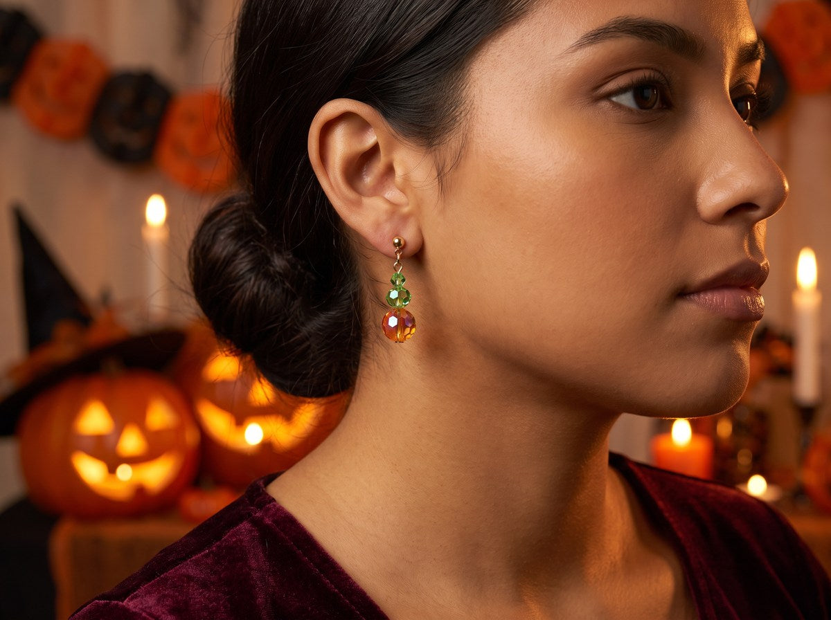 Crystal Pumpkin Dangle Earrings – 24K Gold Plated