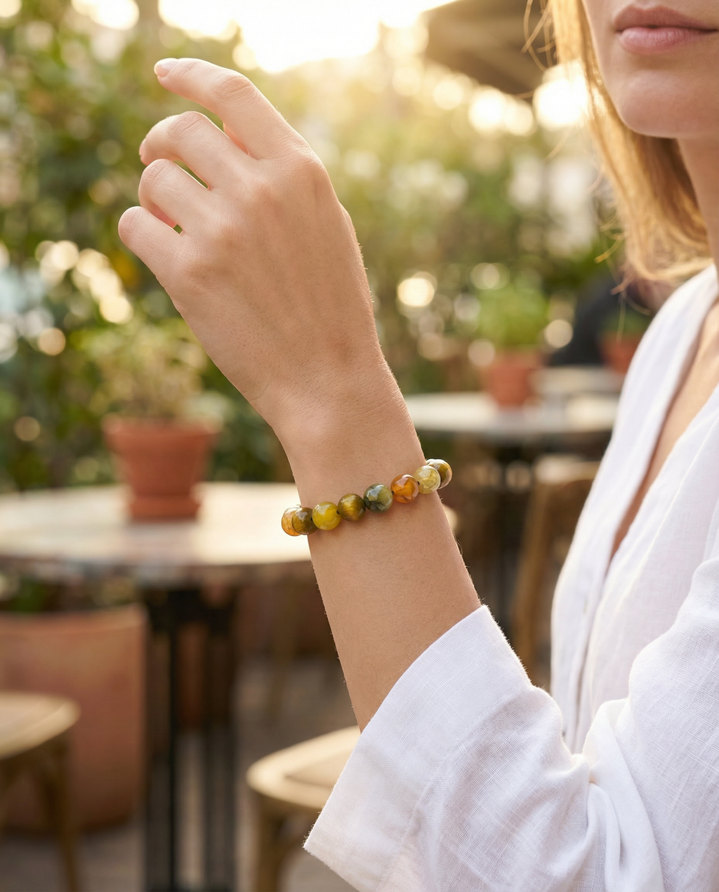 Yellow Crackle Agate Bead Bracelet – 8mm Stretch – 7.5"