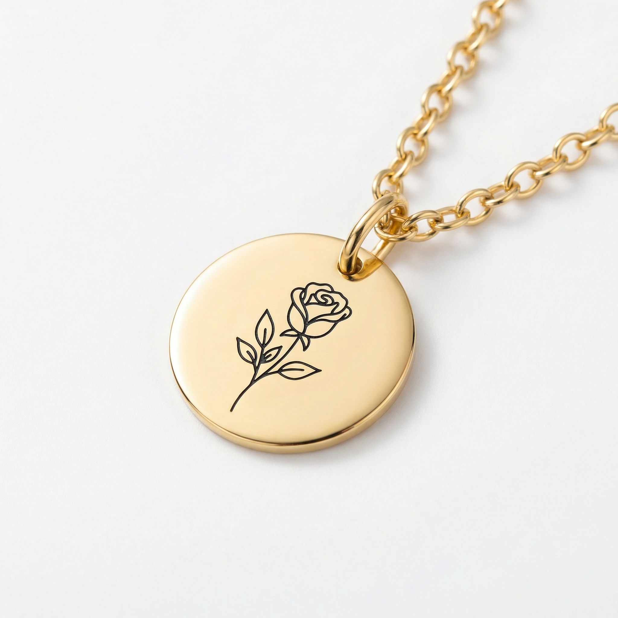 Birth Flower Pendant Necklace – 18K Gold Plated Rolo Chain – 18"