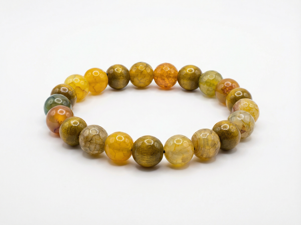 Yellow Crackle Agate Bead Bracelet – 8mm Stretch – 7.5"