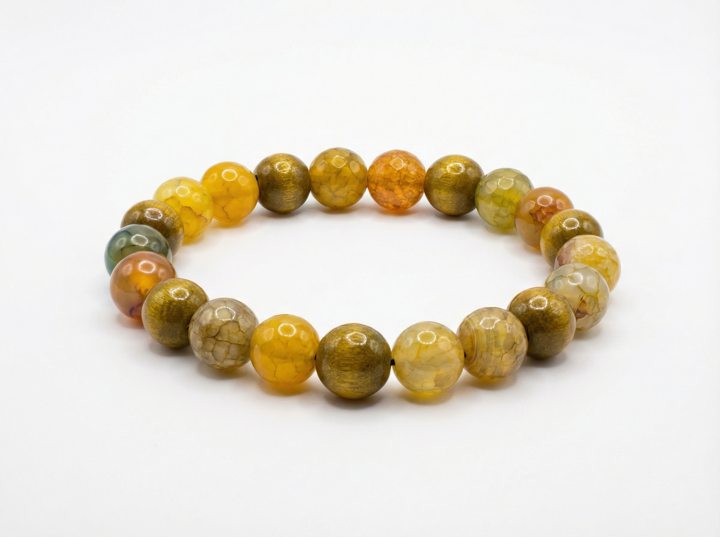 Yellow Crackle Agate Bead Bracelet – 8mm Stretch – 7.5"