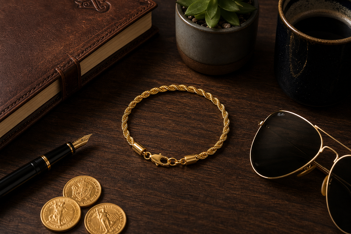 7.75" 4mm 18K Gold Plated Rope Chain Bracelet with Lobster Clasp
