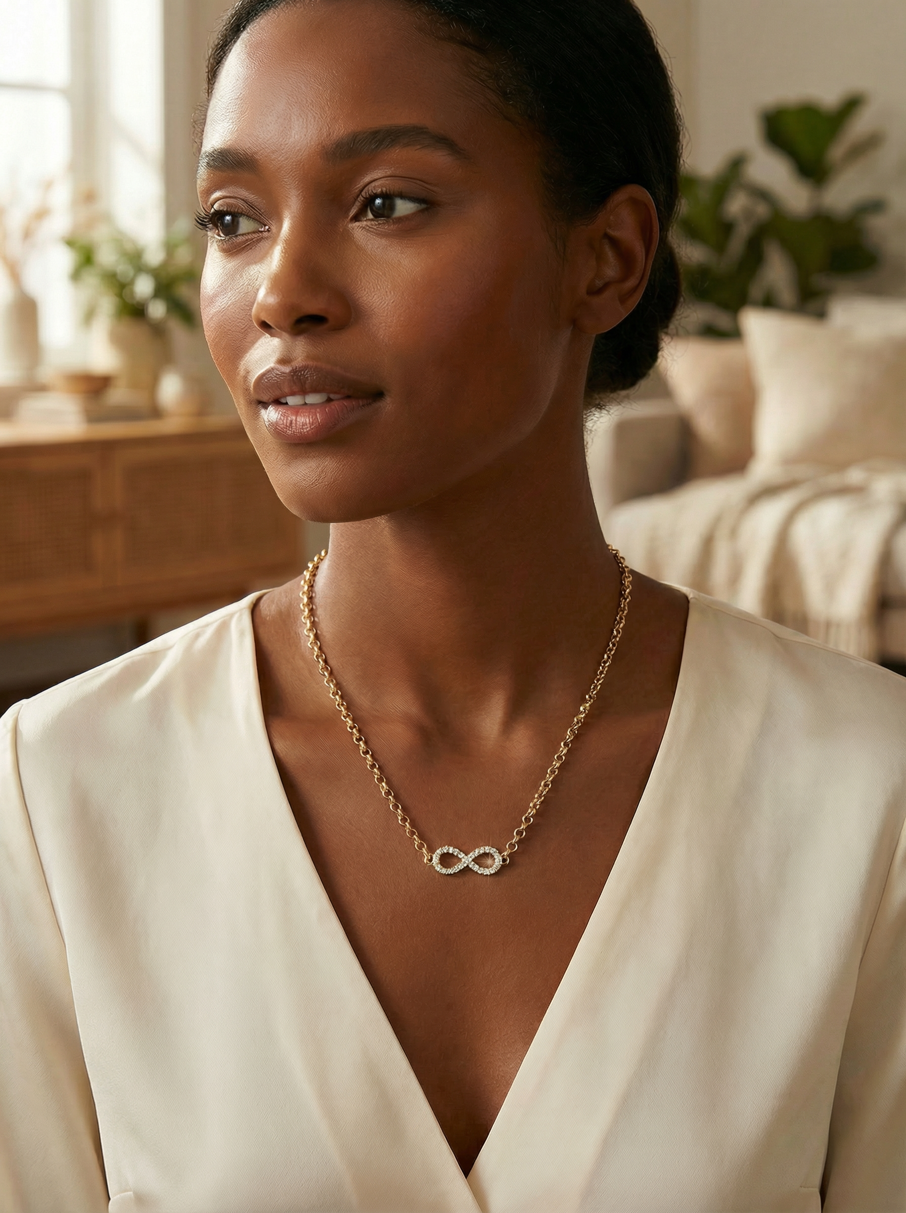 Infinity Bling Necklace on Model - Front View