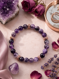 Amethyst Bead Bracelet with Rose Gold Pavé Accents – 8mm – 7" Stretch