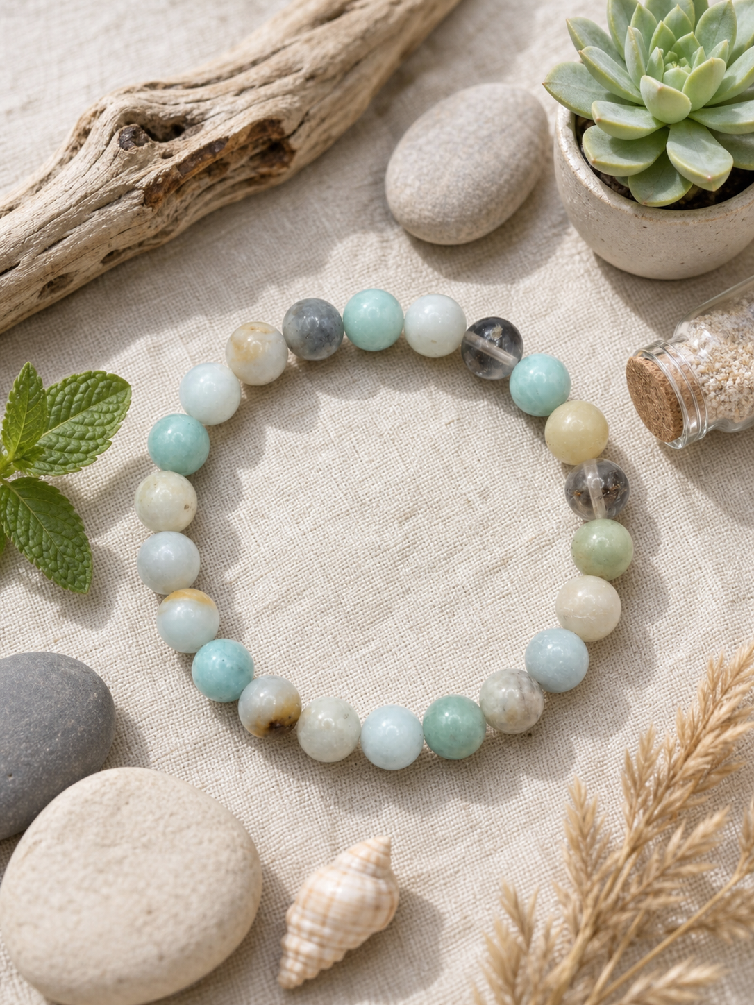 Amazonite Natural Stone Bead Bracelet – 8mm – 7.5" Stretch