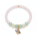 Rose Quartz & Prehnite LOVE Charm Bracelet – Multi-Color CZ – 7.5"