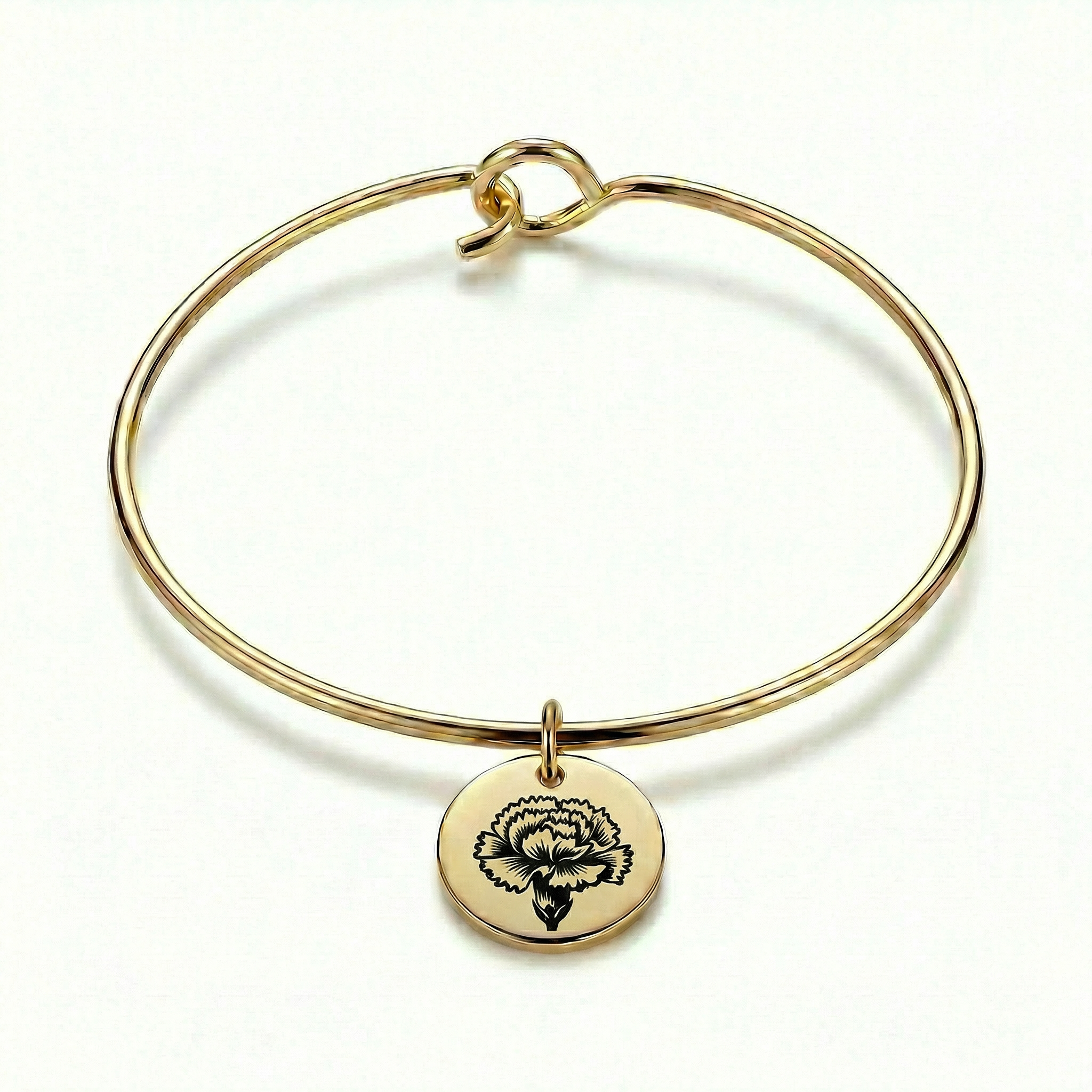 January Carnation Birth Flower Charm Bangle - Gold Tone