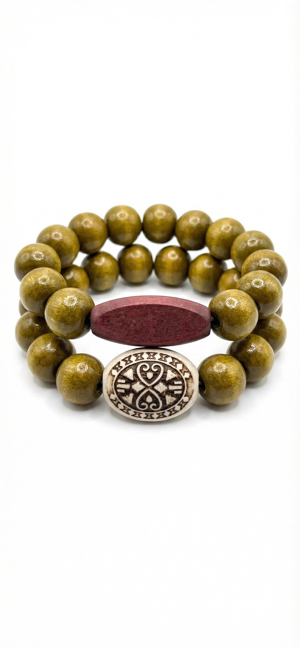 Wooden Bead Bracelet Stack - White Background