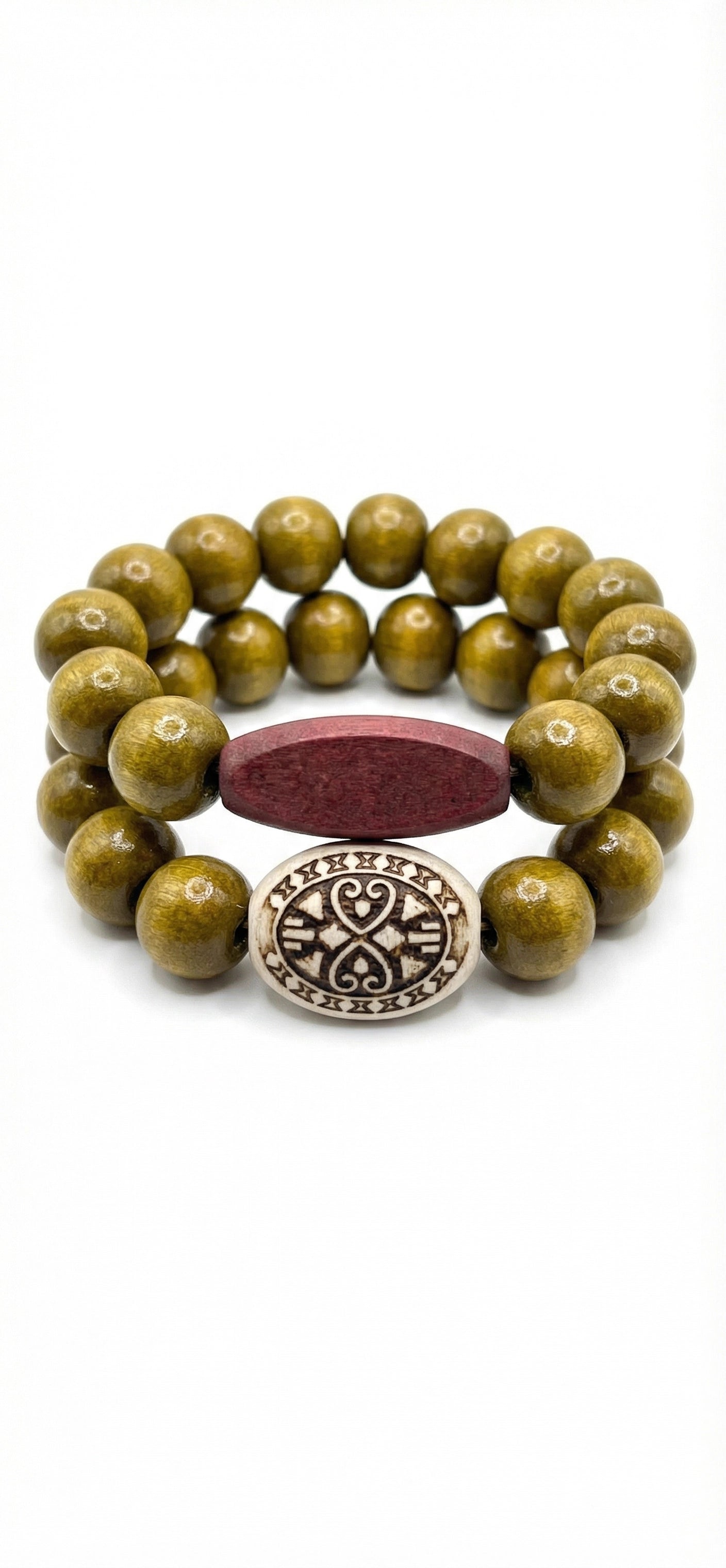 Wooden Bead Bracelet Stack - White Background