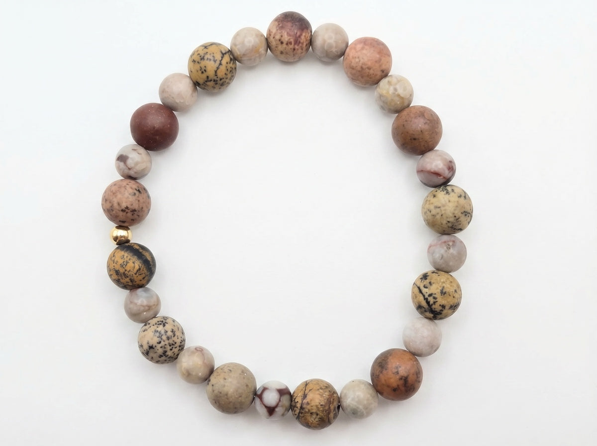 Chohua Jasper Bead Bracelet – Gold Accent – 7.5" Stretch