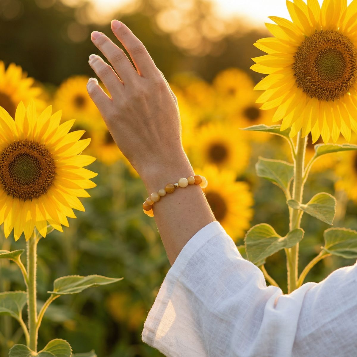 Yellow Jade Bead Bracelet – Gold Accent – 7.5" Stretch