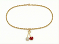 Cherry Pendant Necklace on 18K Gold Plated Rope Chain - White Background