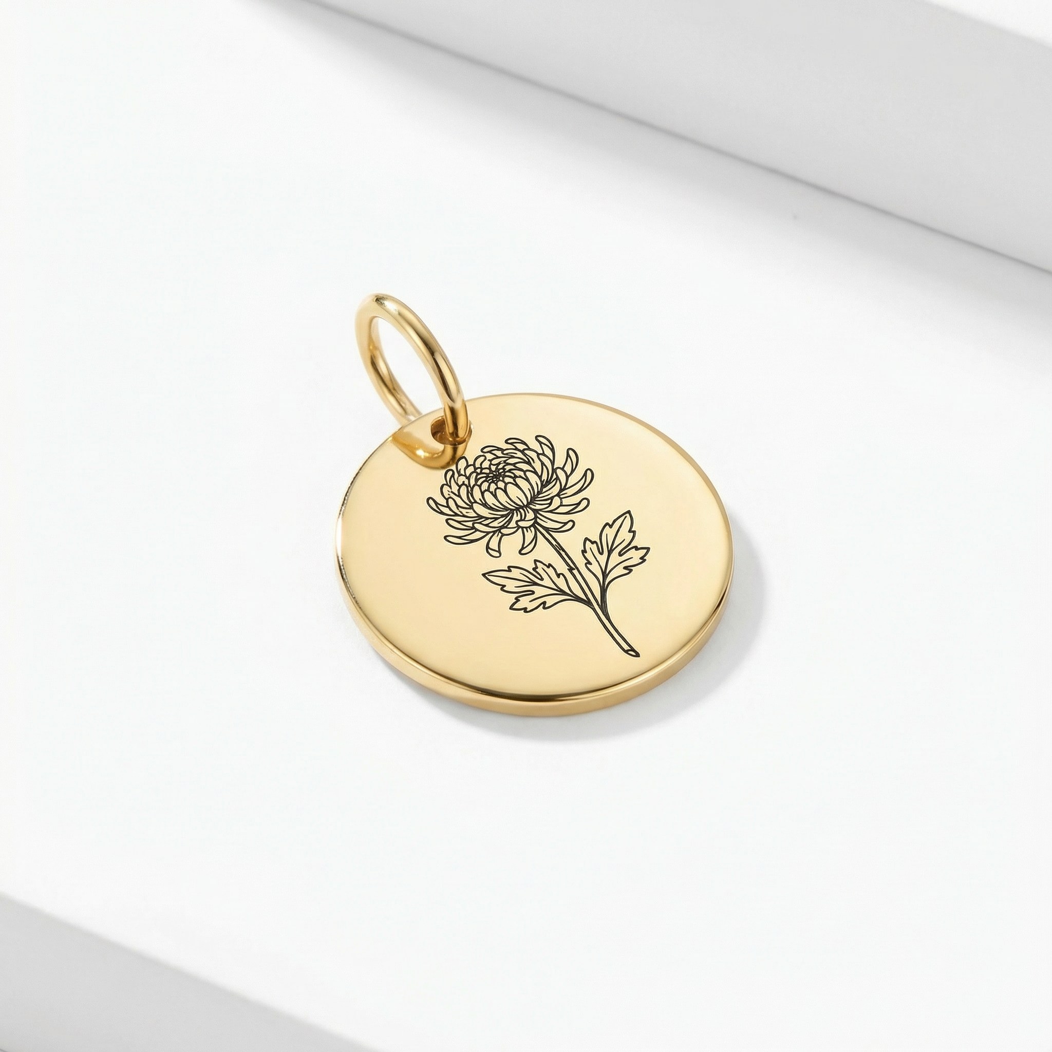 Birth Flower Pendant Necklace – 18K Gold Plated Rolo Chain – 18"