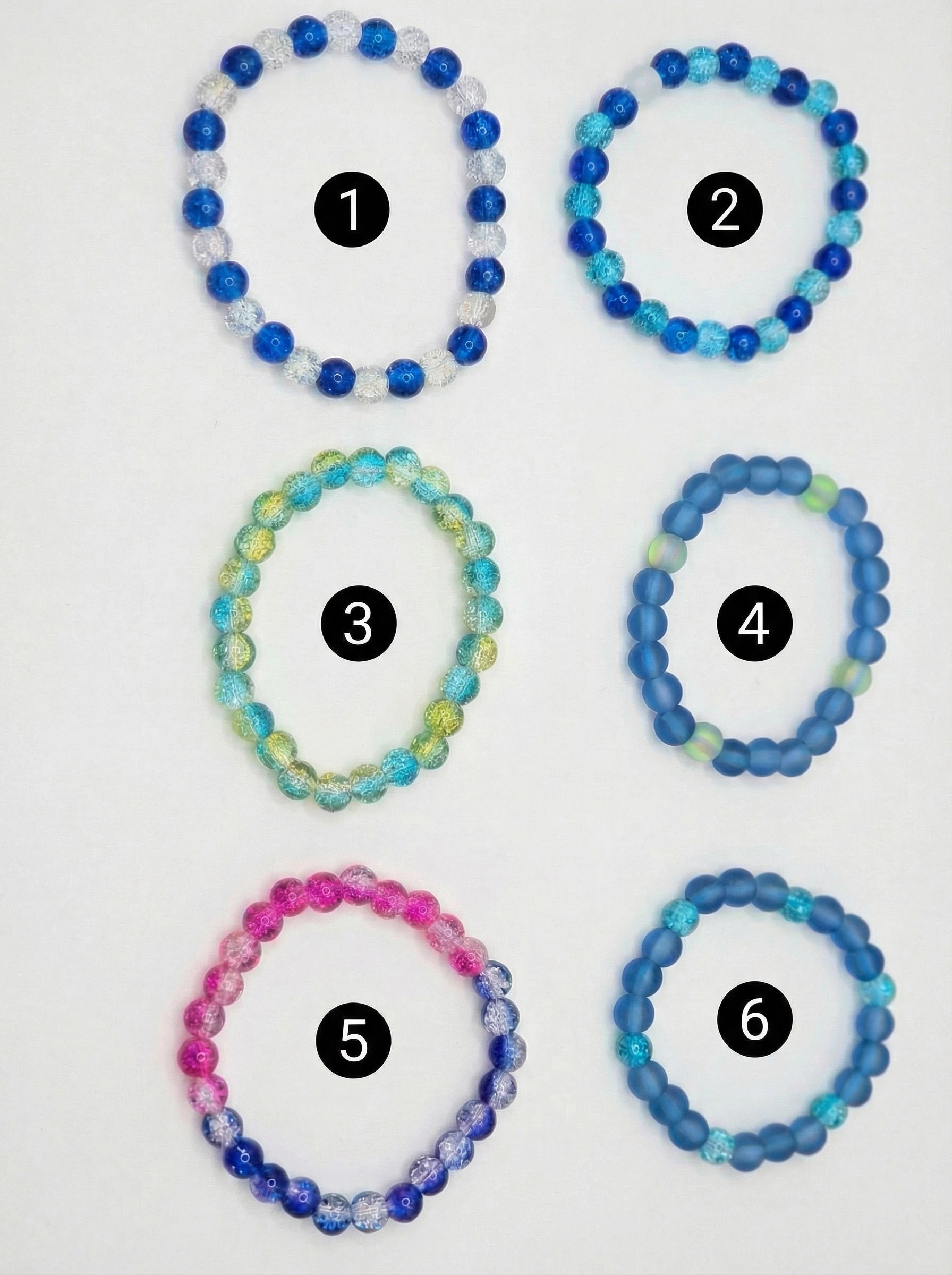 Blue Glass Bead Bracelets – 6mm Stretch Bracelet – Choose Your Style