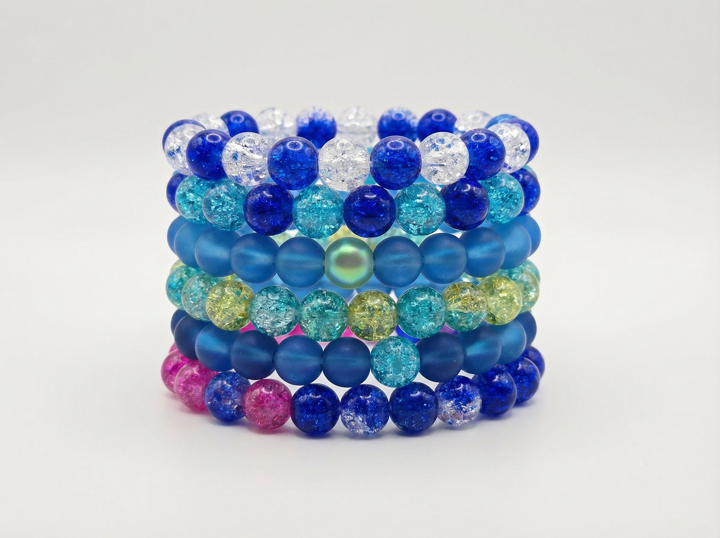 Blue Glass Bead Bracelets – 6mm Stretch Bracelet – Choose Your Style