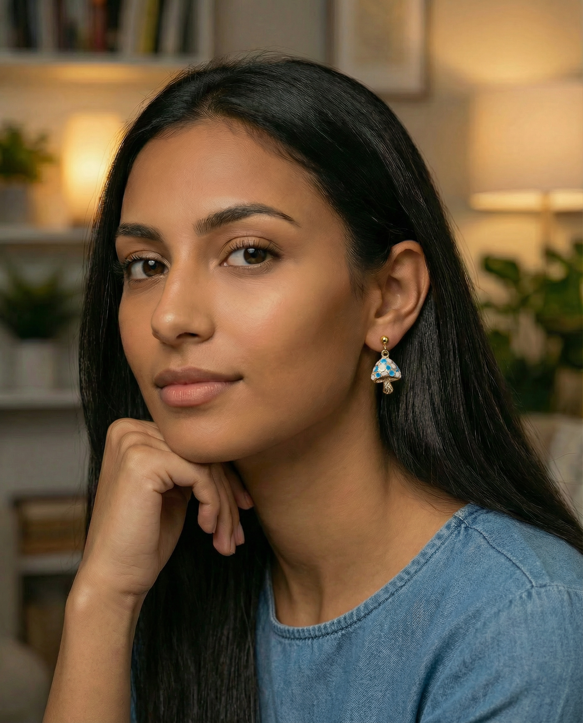 Gold-Tone Whimsical Mushroom Dangle Earrings – Acrylic Filled – Hypoallergenic