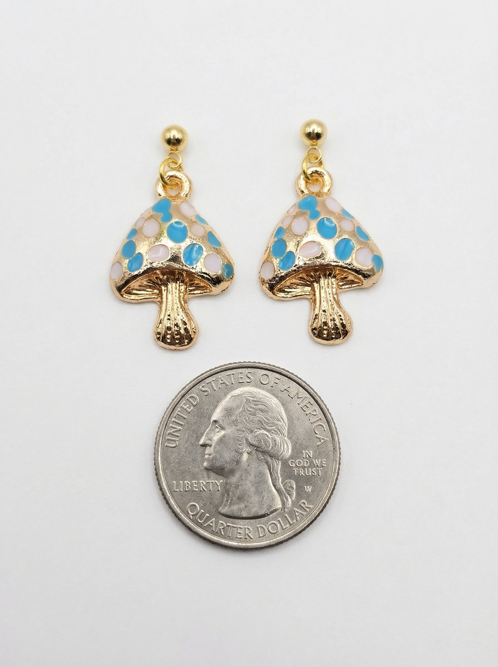 Gold-Tone Whimsical Mushroom Dangle Earrings – Acrylic Filled – Hypoallergenic