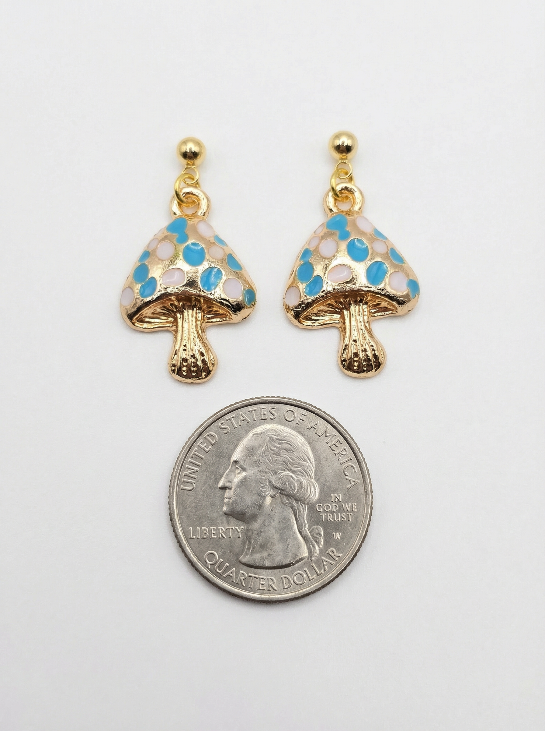Gold-Tone Whimsical Mushroom Dangle Earrings – Acrylic Filled – Hypoallergenic