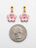 Japanese Cherry Blossom Dangle Stud Earrings without Rhinestone – 18K Gold Plated – Hypoallergenic
