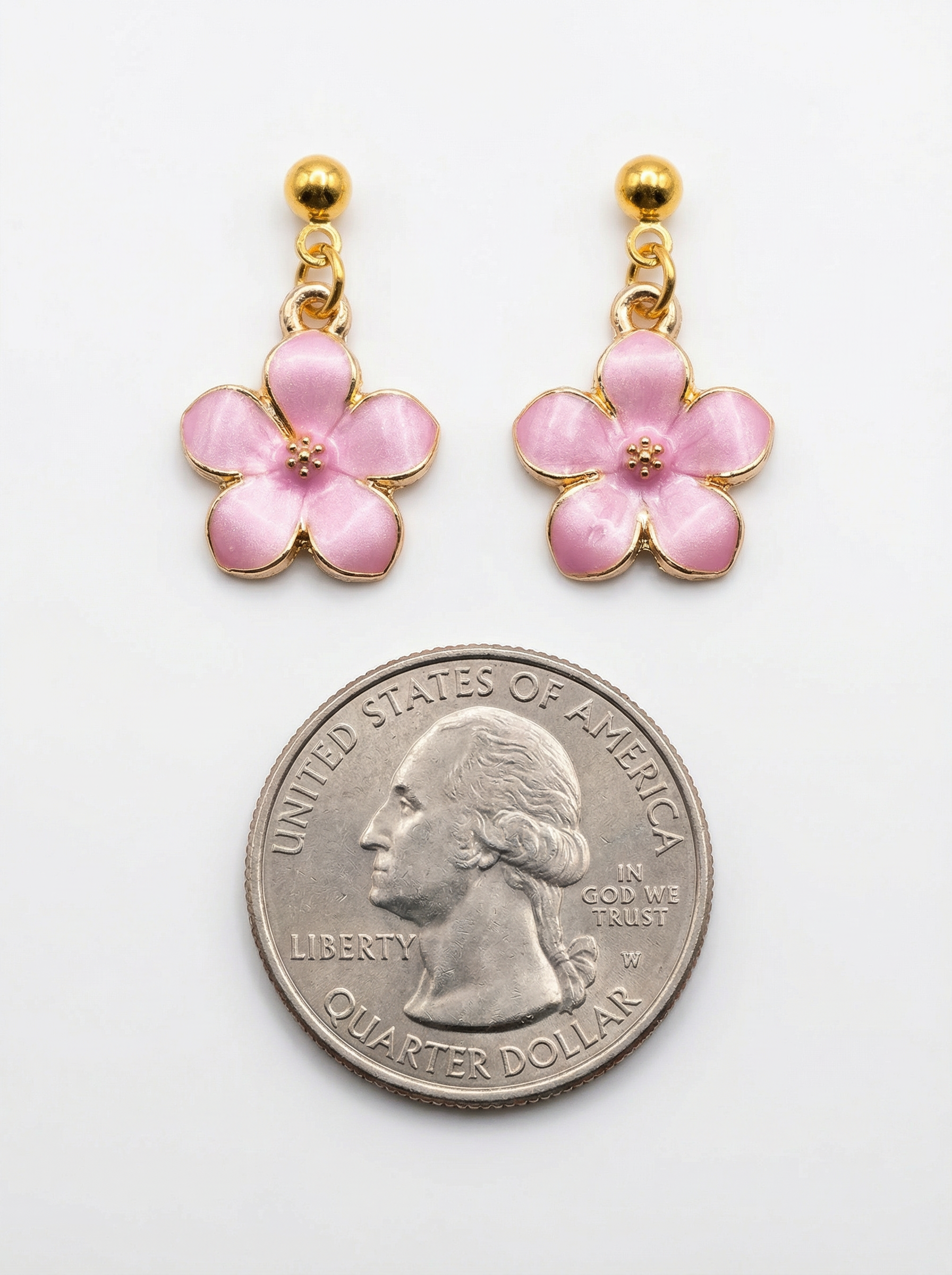 Japanese Cherry Blossom Dangle Stud Earrings without Rhinestone – 18K Gold Plated – Hypoallergenic