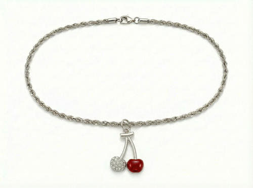 3mm Diamond Cut Stainless Steel Rope Chain Necklace with Cherry Pendant – 17"