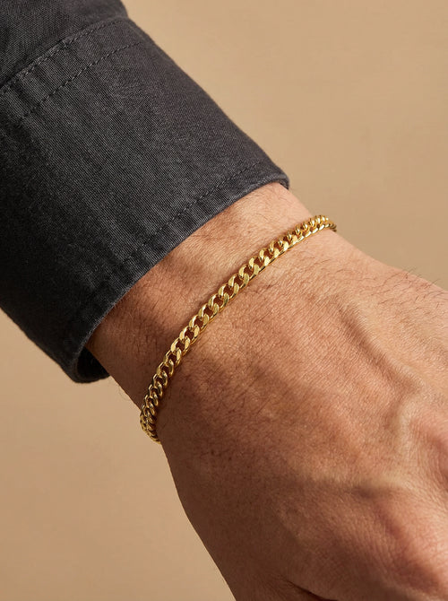 18K Gold-Plated Micro Cuban Link Bracelet - Men's Wrist Close-up