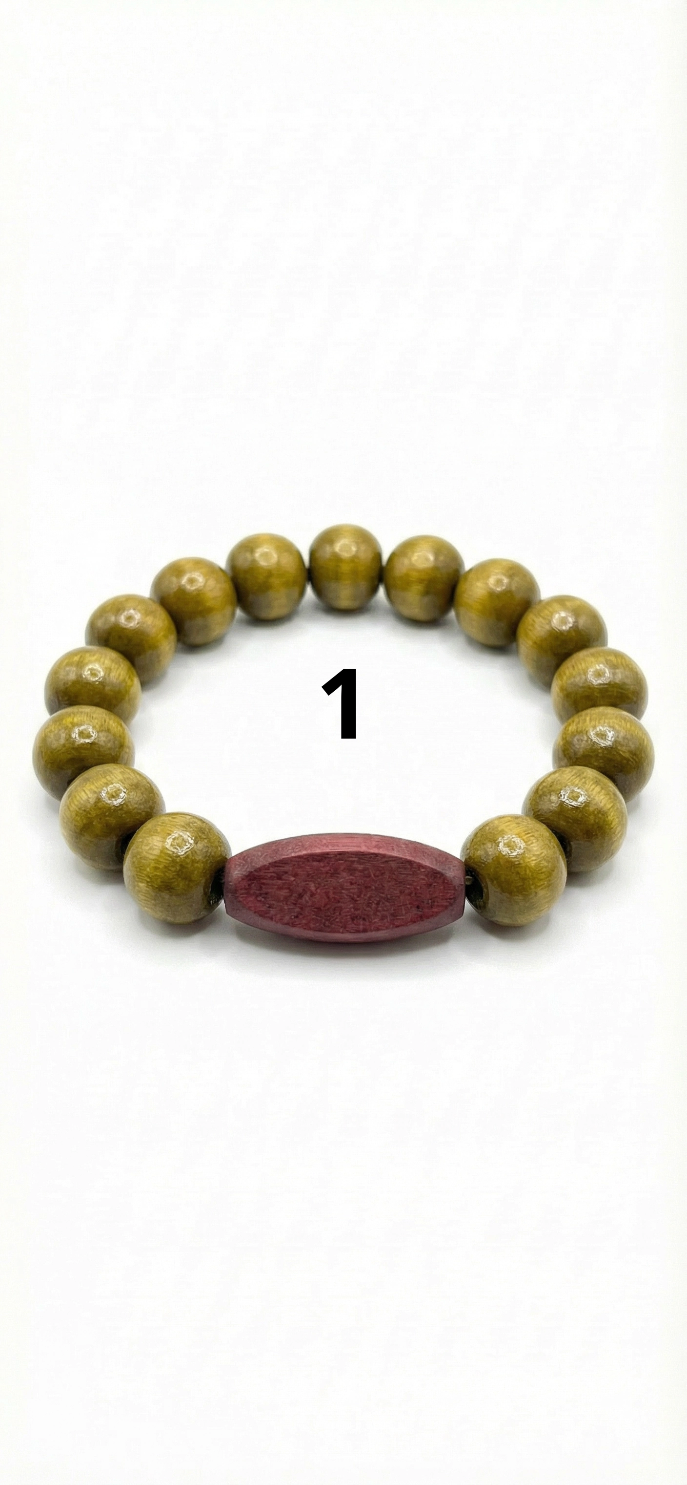 Wooden Bead Bracelet #1 - Red Accent Bead