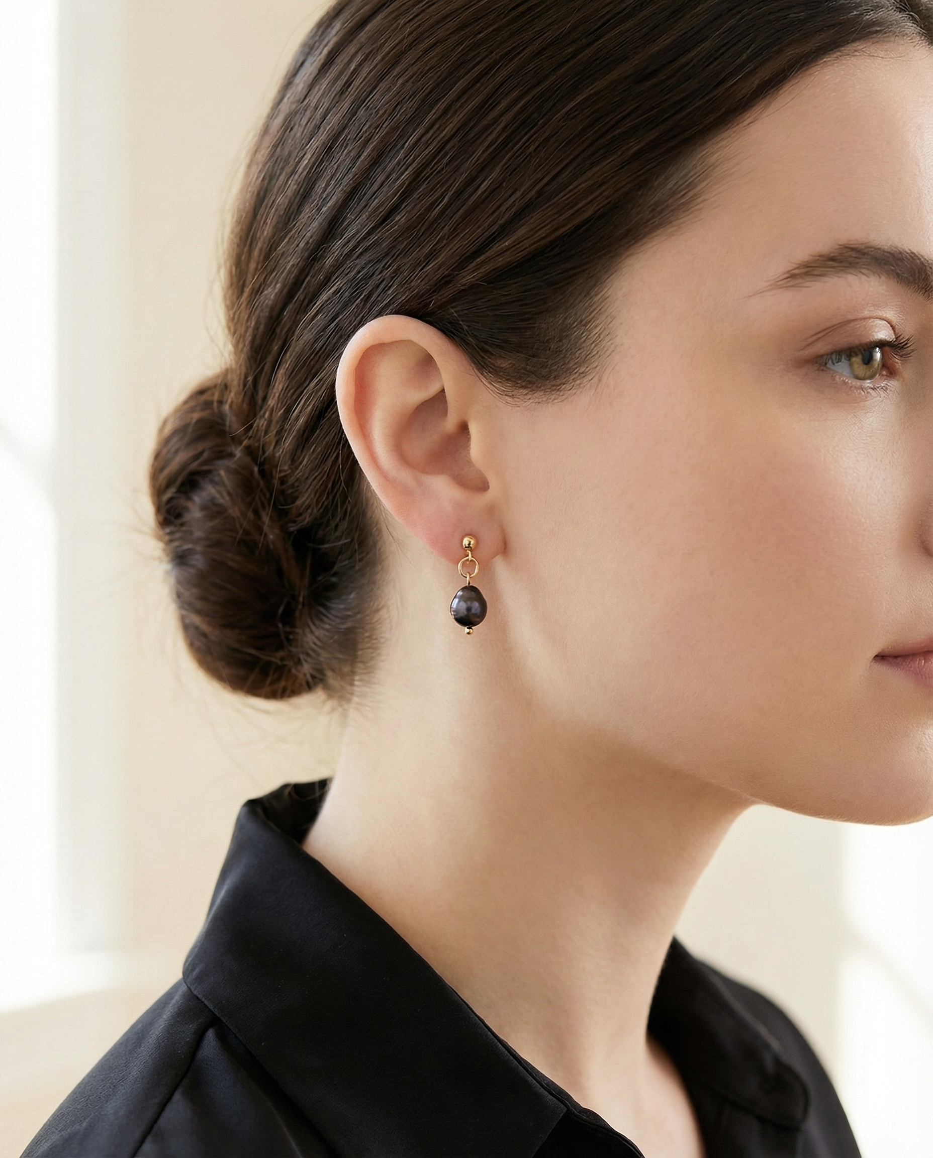 Freshwater Pearl Dangle Earrings – 18K Gold Plated Setting – Hypoallergenic Studs