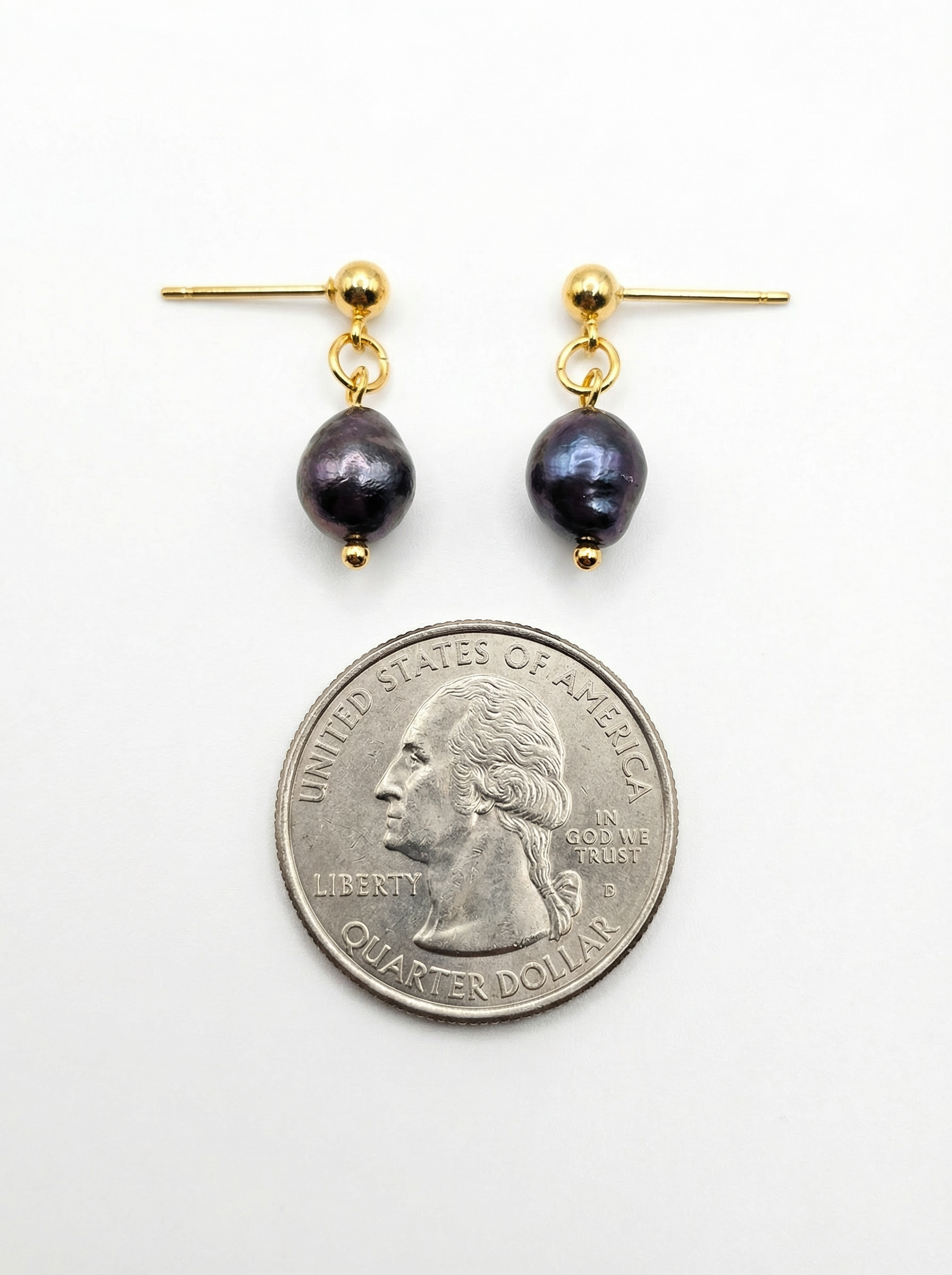 Freshwater Pearl Dangle Earrings – 18K Gold Plated Setting – Hypoallergenic Studs