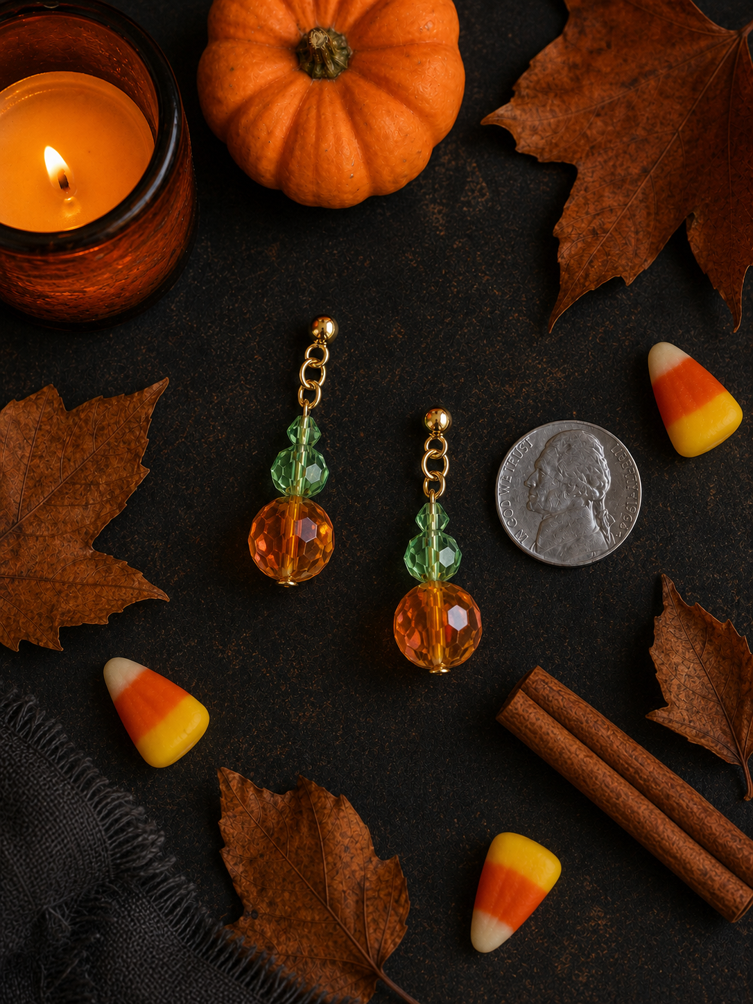Crystal Pumpkin Dangle Earrings – 24K Gold Plated