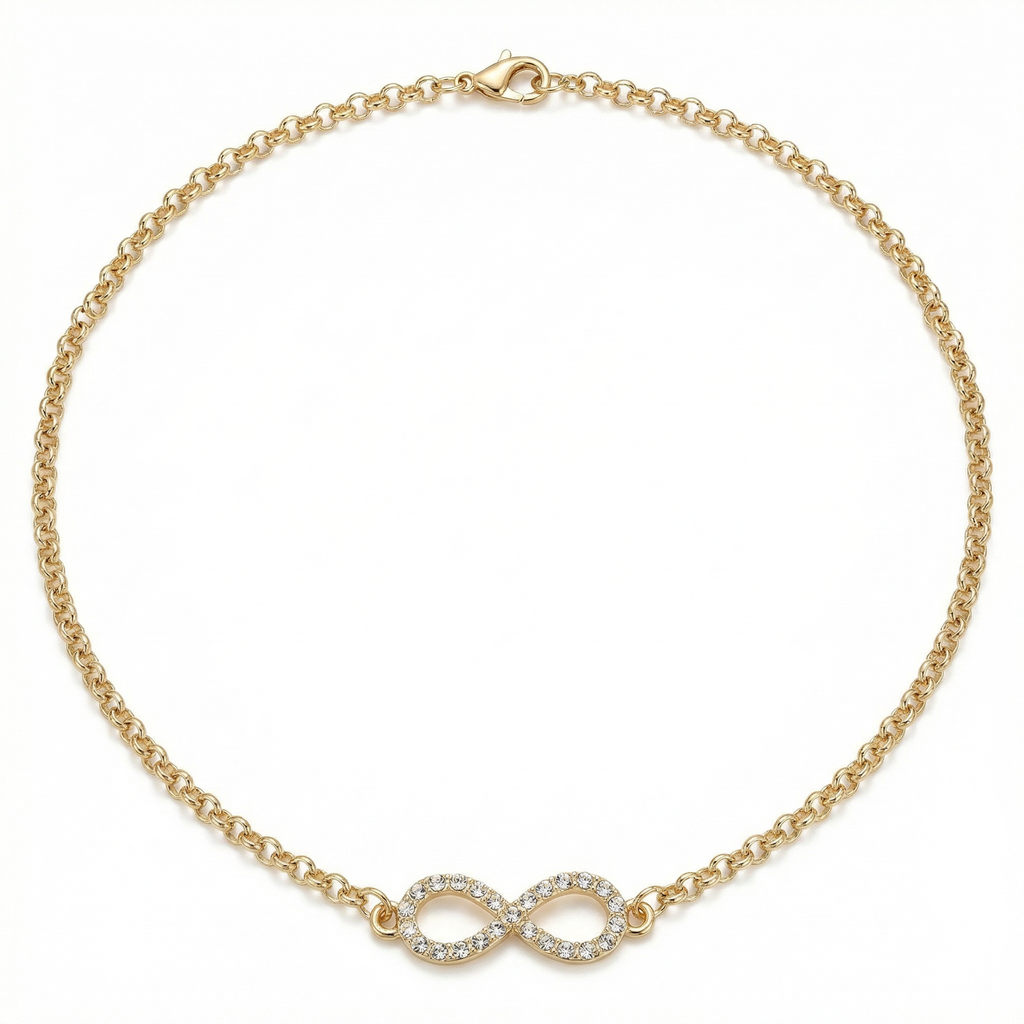 Infinity Bling Necklace - 16in Gold Rolo Chain - White Background