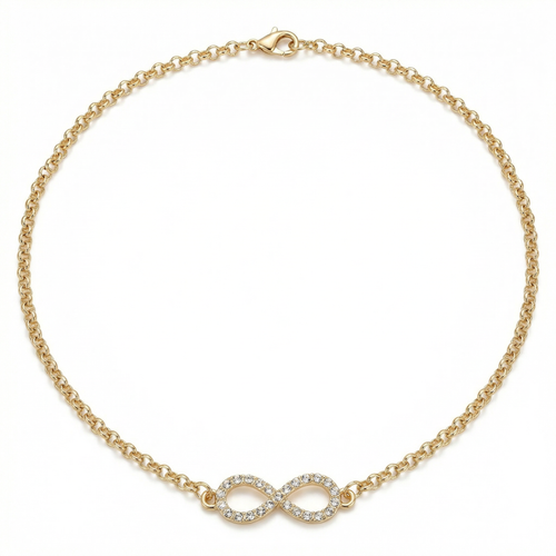 Infinity Bling Necklace - 16in Gold Rolo Chain - White Background