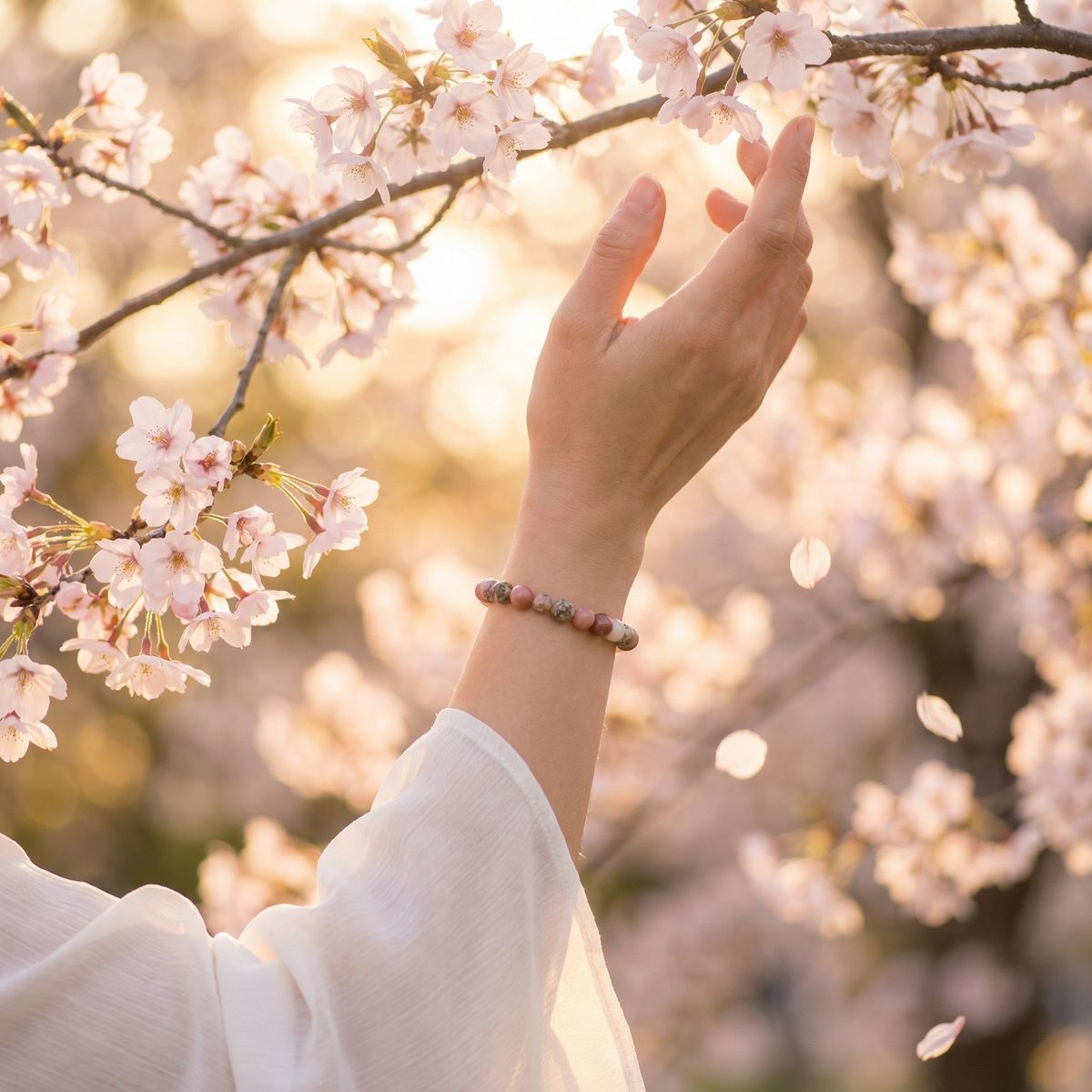 Flower Jasper Bead Bracelet – Gold Accent – 7.5" Stretch