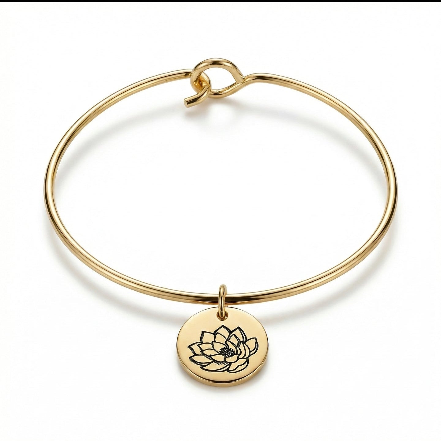 August Gladiolus Birth Flower Charm Bangle - Gold Tone