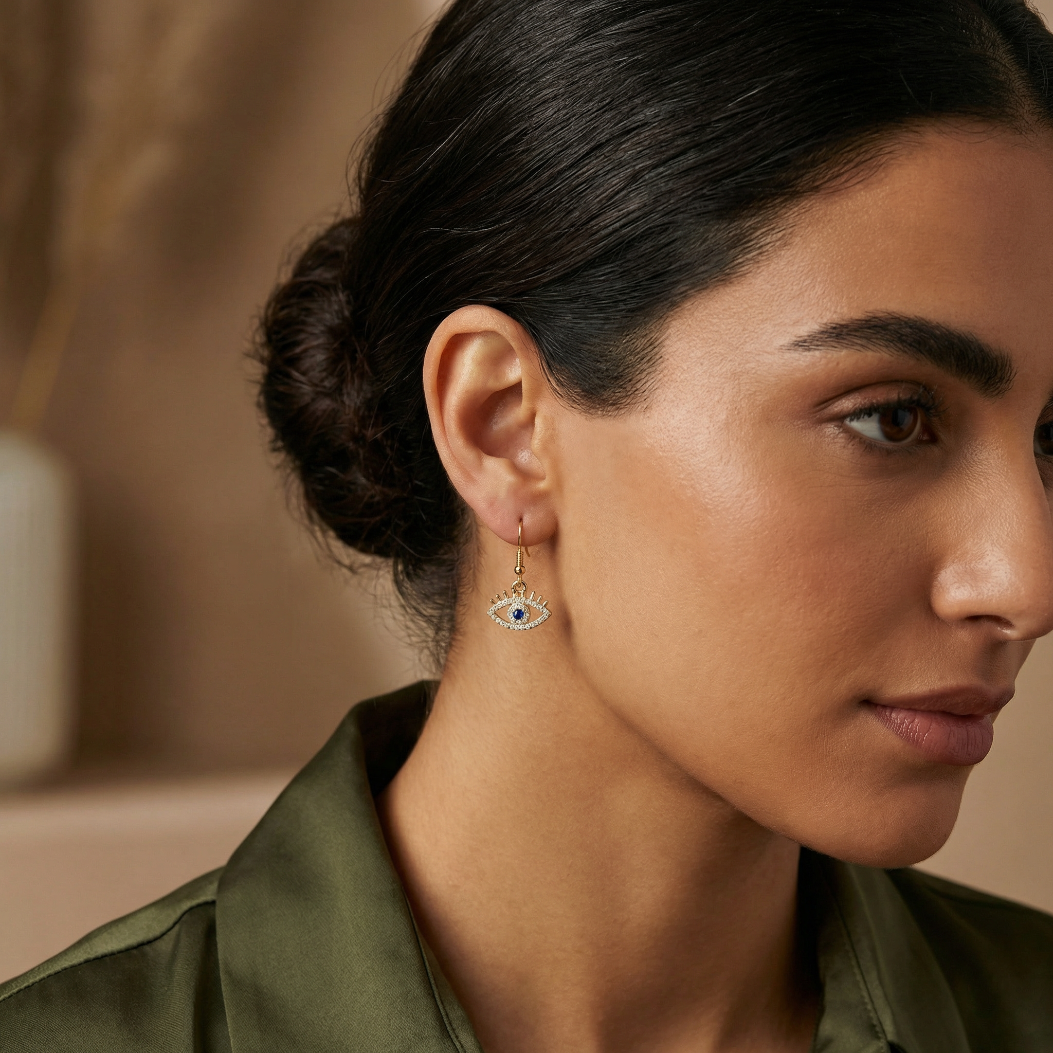 Gold-Tone Iced Evil Eye Talisman Earrings – Hypoallergenic