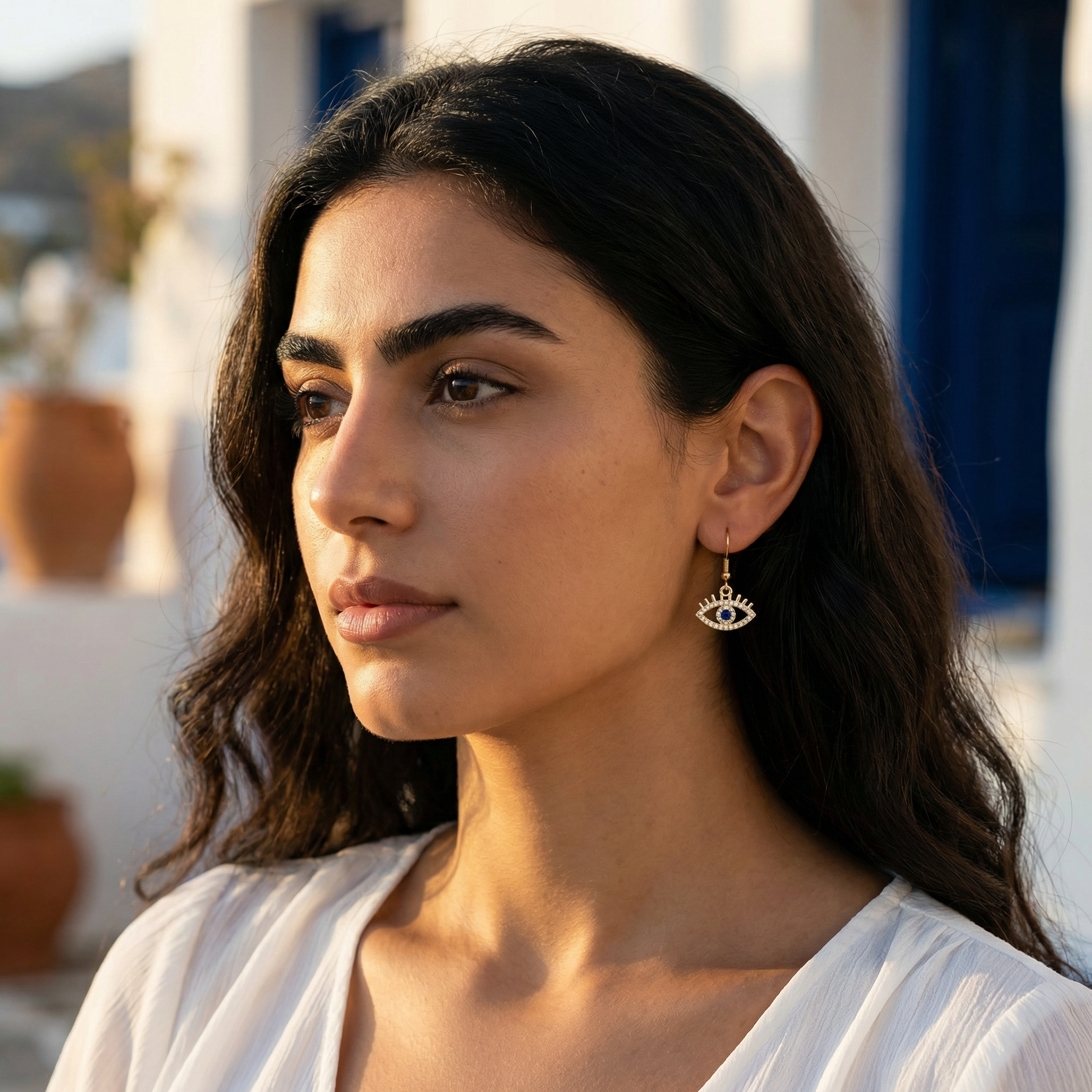 Gold-Tone Iced Evil Eye Talisman Earrings – Hypoallergenic