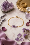 Amethyst Stone Bracelet & Earring Set – 18K Gold Plated Micro Cuban – Adjustable 7.25"–8"
