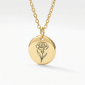 Birth Flower Pendant Necklace – 18K Gold Plated Rolo Chain – 18"