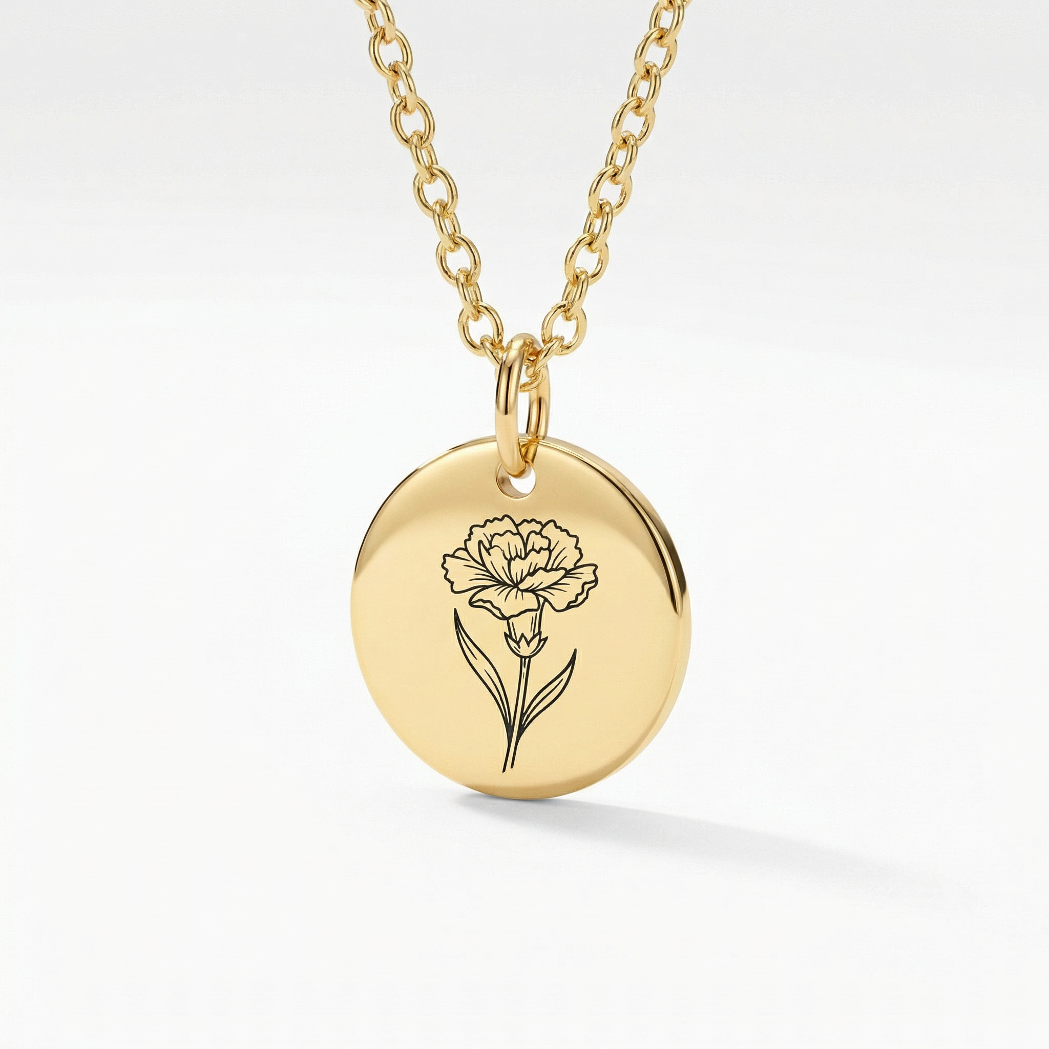 Birth Flower Pendant Necklace – 18K Gold Plated Rolo Chain – 18"