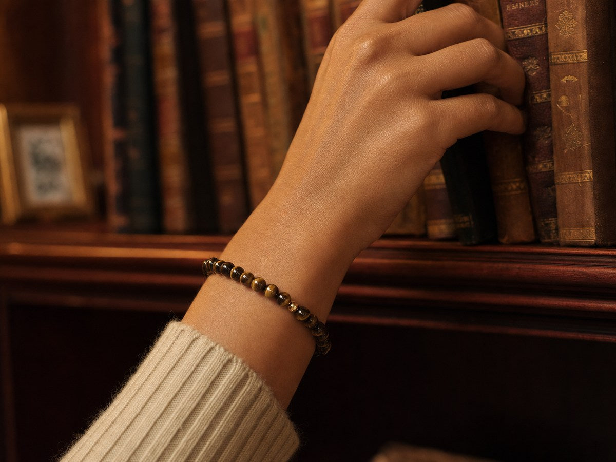 Tiger's Eye Bead Bracelet – Gold Accent – 7.5"