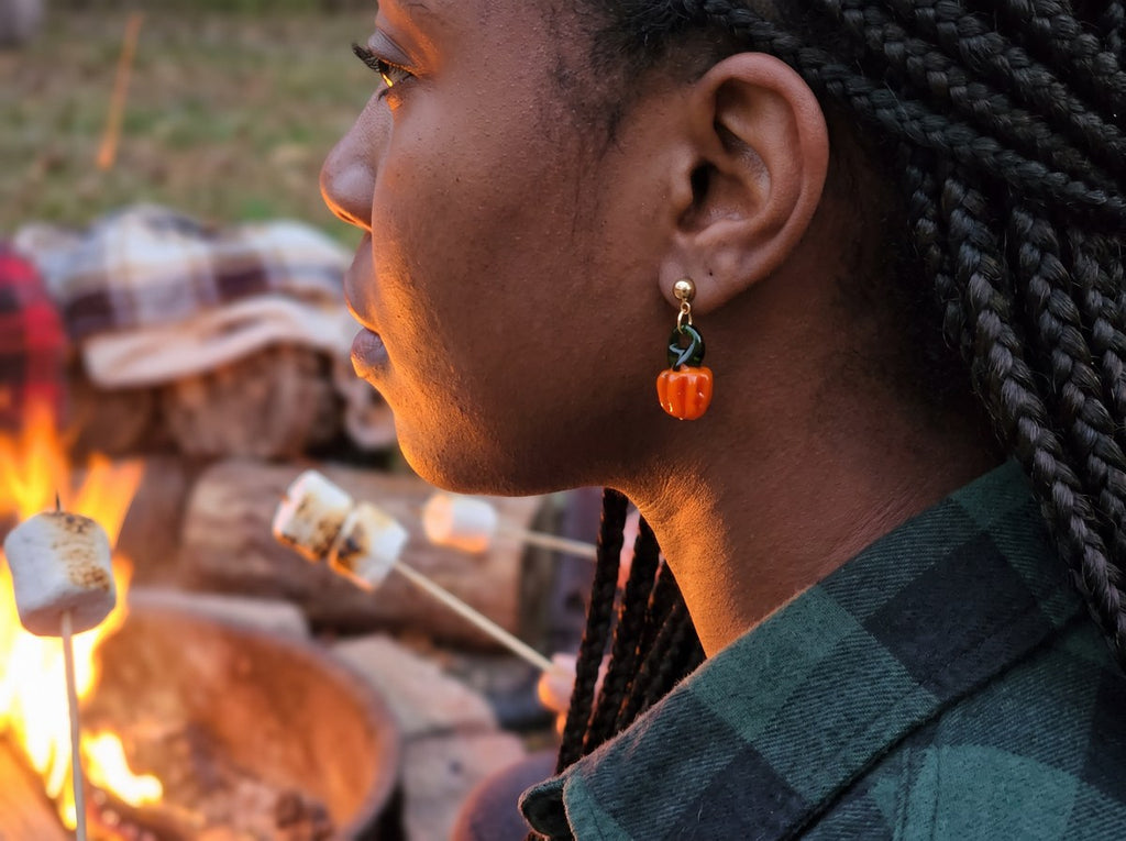Hand-Blown Glass Pumpkin Dangle Earrings – 24K Gold Plated
